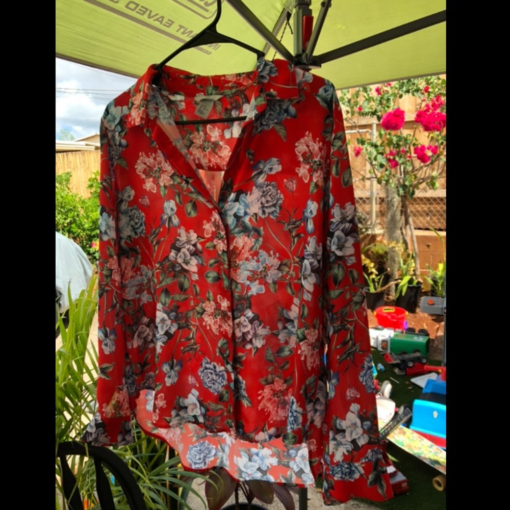 H&M Red Floral Button down